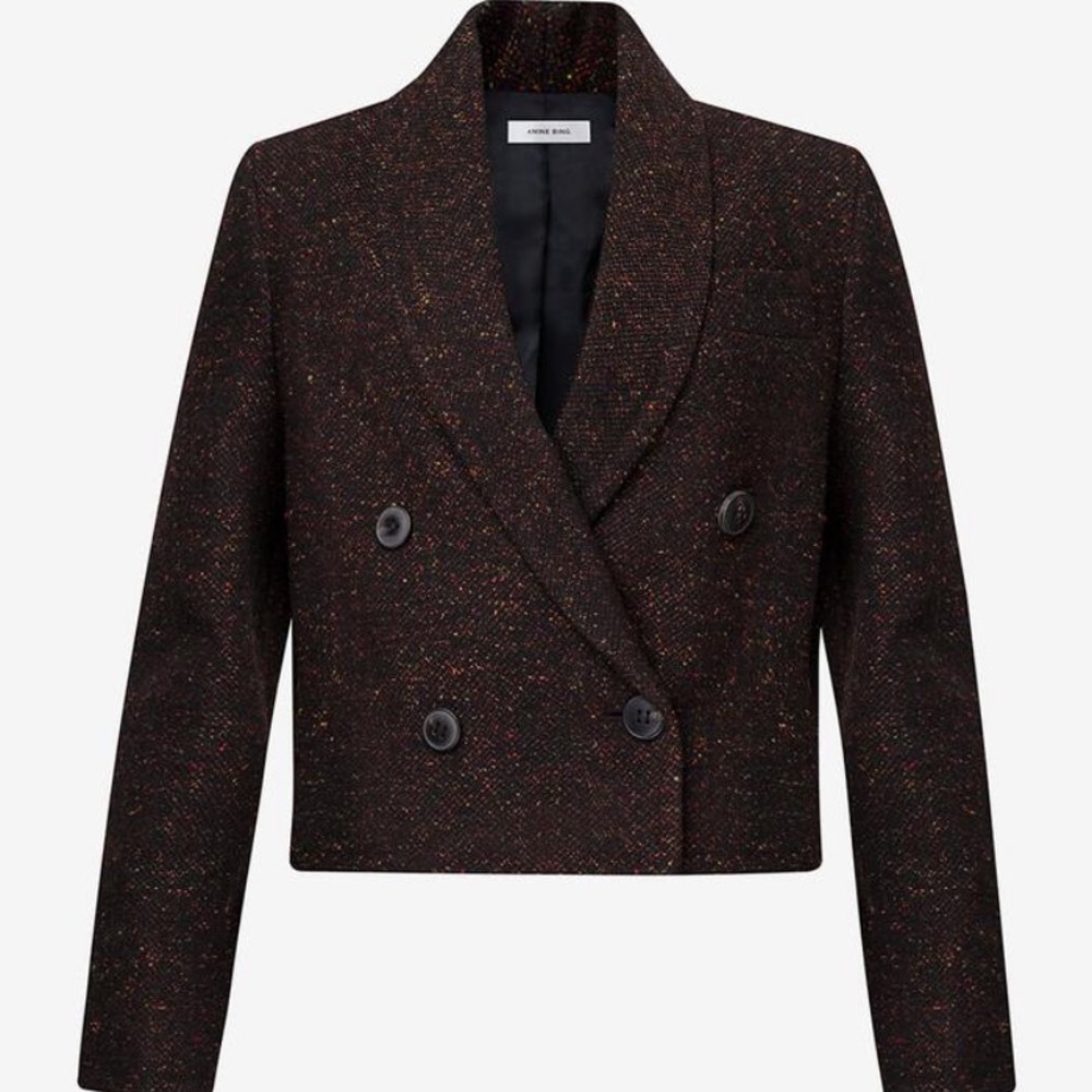 New Anine Bing Mae cropped tweed blazer L
